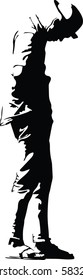 Silhouette vector of man standing in hat and looking down. concept of stressful