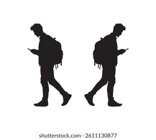 silhouette vector man walking with phone