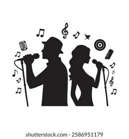 silhouette vector of man and woman singing