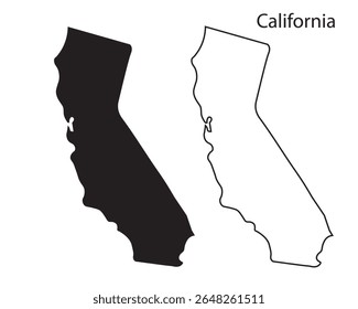 Silhouette vector map of California state, USA. Perfect for travel, geography, navigation, and design projects highlighting California's unique shape and landmarks.