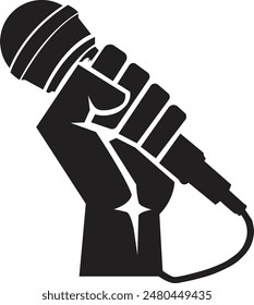 A silhouette vector of microphone with clench hand