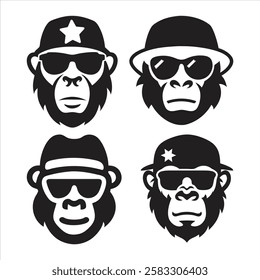 A silhouette vector monkey face
and a cap. gorilla icon and monkey logo on white background. Vector