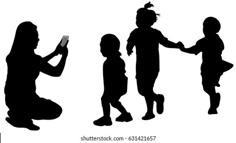 Silhouette vector of  mother taking Picture of Family