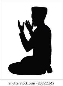 Silhouette vector of muslim people praying,