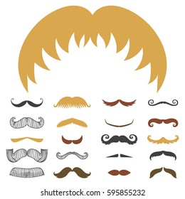 Silhouette vector mustache hair hipster curly collection beard barber and gentleman symbol fashion adult human facial gave vector illustration.