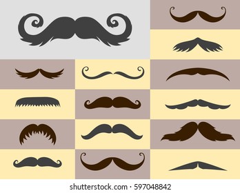 Silhouette vector mustache hair hipster curly collection beard barber and gentleman symbol fashion adult human facial gave vector illustration.