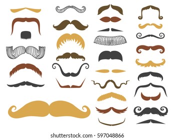 Silhouette vector mustache hair hipster curly collection beard barber and gentleman symbol fashion adult human facial gave vector illustration.