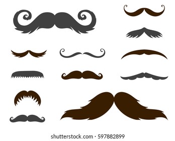 Silhouette vector mustache hair hipster curly collection beard barber and gentleman symbol fashion adult human facial gave vector illustration.