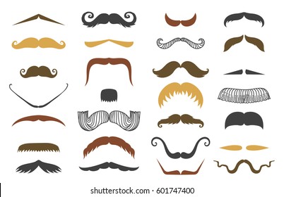 Silhouette vector mustache hair hipster curly collection beard barber and gentleman symbol fashion adult human facial gave vector illustration.