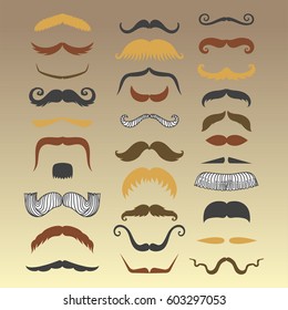Silhouette vector mustache hair hipster curly collection beard barber and gentleman symbol fashion adult human facial gave vector illustration.