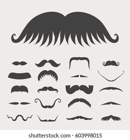 Silhouette vector mustache hair hipster curly collection beard barber and gentleman symbol fashion adult human facial gave vector illustration.