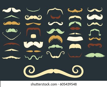 Silhouette vector mustache hair hipster curly collection beard barber and gentleman symbol fashion adult human facial gave vector illustration.