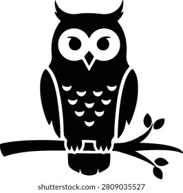 Silhouette vector owl perched on a simple tree branch graphic design