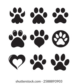silhouette in vector Paw Print Icons  set