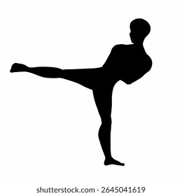 silhouette vector of a person doing a high kick. kickboxing, muay thai, karate, taekwondo.