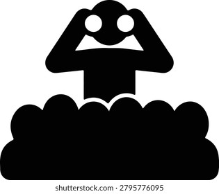 Silhouette vector person looking through binoculars from a hidden place design
