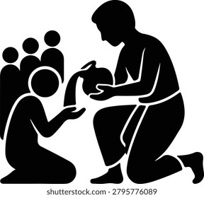 Silhouette vector person sharing water with a needy person icon design