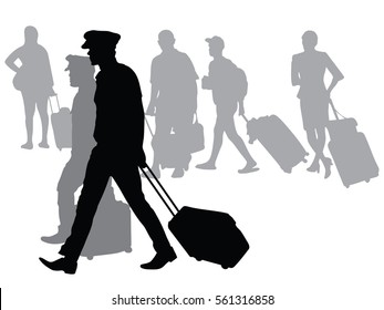 Silhouette vector of pilot business People Airport Terminal Travel Departure Concept