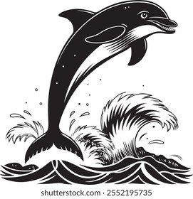silhouette vector of a playful dolphin
