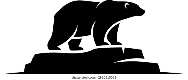 Silhouette vector of a polar bear standing on a rock design