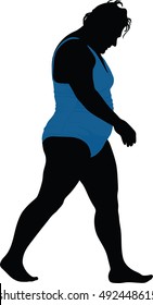 silhouette vector of Portrait of sad fat woman, Woman sad walking silhouette on white background