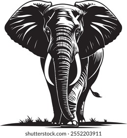 silhouette vector of a powerful elephant  black and white outline 