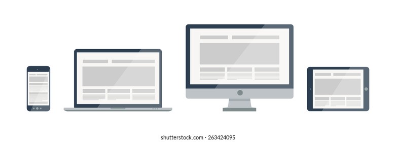 Silhouette vector responsive web design illustration. Modern electronic devices icons and combinations. 