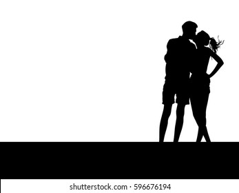 Silhouette vector of romantic couple. Lovers woman and man kissing