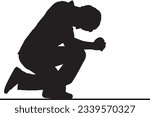 Silhouette Vector: Sad Man Praying on Knees, Praying Man Silhouette - Vector Illustration, Depressed Man in Prayer Pose