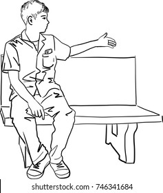 Silhouette vector of sad young man waiting for his soul mate, Single man alone and looking the other seat missing a girlfriend on white background