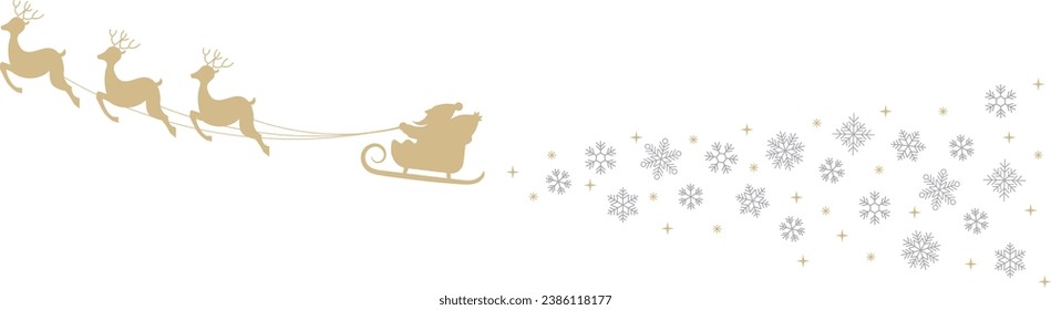 Silhouette of a vector Santa Claus with reindeer pulling and snowflake