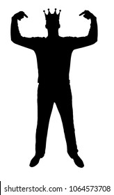 Silhouette vector of a selfish man with a crown on his head tries to attract attention. The concept of selfishness and narcissism