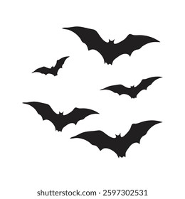 Silhouette vector set of bats flying in the sky