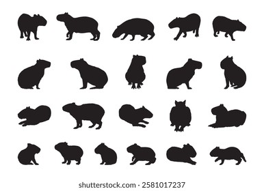 silhouette vector set of capybara illustration isolated on white background.