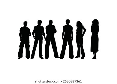 Silhouette Vector set Collection of Friends Group Including Boys and Girls in Joyful Poses Celebrating Friendship and Togetherness Isolated on White Background