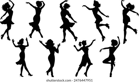 Silhouette vector set of dancing lady