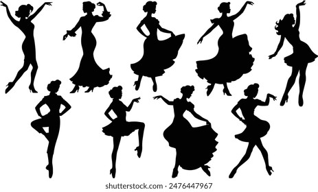 Silhouette vector set of dancing lady