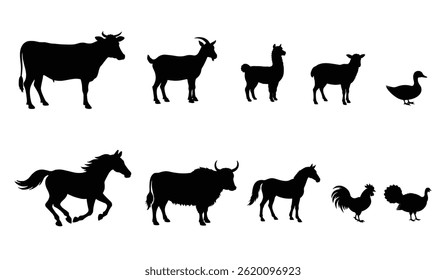 Silhouette vector set of farm animal on white background