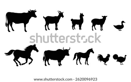 Silhouette vector set of farm animal on white background
