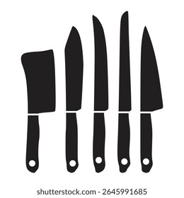 Silhouette vector set of kitchen knives
