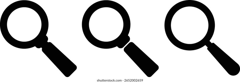 Silhouette Vector Set of Magnifying Glass Icons for Search, Web Interface, and Minimal Design Use