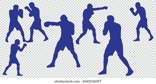 a Silhouette Vector Set of Muay Thai Fighters in Action Poses – Boxing EPS 10