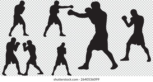 a Silhouette Vector Set of Muay Thai Fighters in Action Poses – Boxing EPS 10