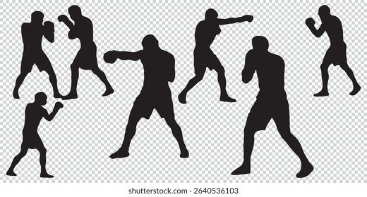 a Silhouette Vector Set of Muay Thai Fighters in Action Poses – Boxing EPS 10