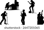 Silhouette Vector Set of Music Performers - Guitar, Cello, Piano, Saxophone and Singing Artists