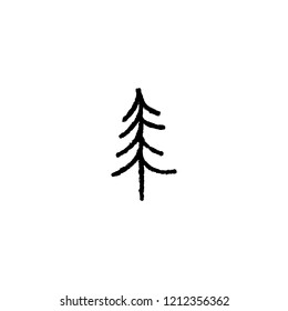 Silhouette vector sketch tree icon, simple hand drawn minimal design. Symbol of fir tree. Christmas and New Year label, tree bazaar or camping logo
