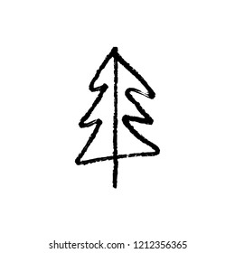 Silhouette vector sketch tree icon, simple hand drawn minimal design. Symbol of fir tree. Christmas and New Year label, tree bazaar or camping logo