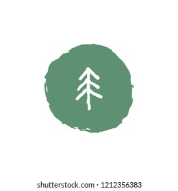 Silhouette vector sketch tree icon, simple hand drawn minimal design. Symbol of fir tree. Christmas and New Year label, tree bazaar or camping logo