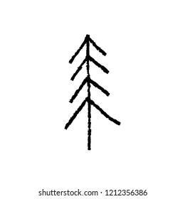 Silhouette vector sketch tree icon, simple hand drawn minimal design. Symbol of fir tree. Christmas and New Year label, tree bazaar or camping logo