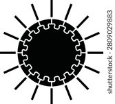 Silhouette vector sun icon with gear shaped inner ring design
